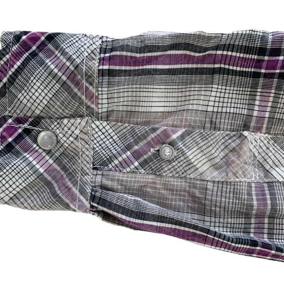 Levi Strauss & Co Pearl Snap Shirt Mens Size L Long Sleeve Pockets Purple Plaid - Picture 5 of 11